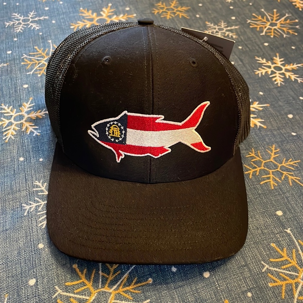 Southern Snap Co. Georgia State Flag Fish Trucker Hat Black NWT